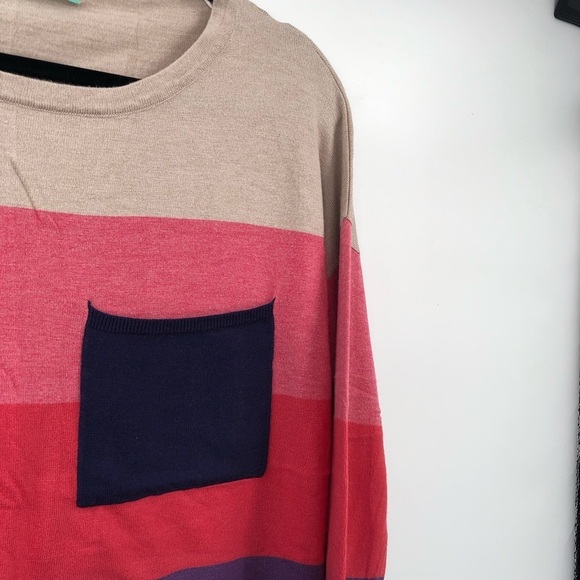 FILLY FLAIR Striped Colorblock Pocket Sweater Knit Pullover Stripes Soft Women S - Picture 3 of 8
